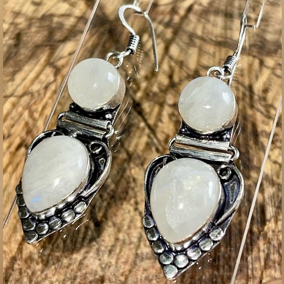 Rainbow Moonstone Earrings 2 1/4” - Picture 4 of 8